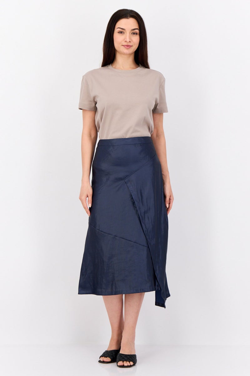 ESPRIT تنورة ميدي معدنية للنساء، كحلي - Image 3