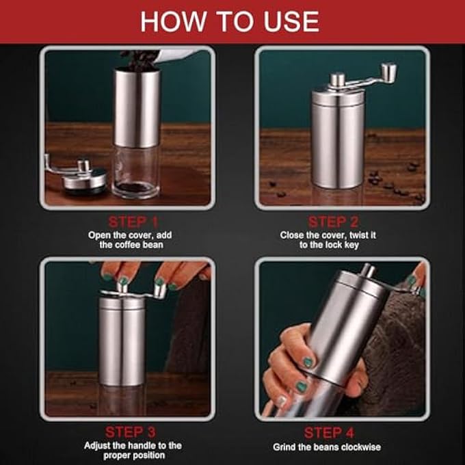 HYRAINBOW Manual Coffee Grinder Coffee Bean Grinder With Adjustable Settings Stainless Steel Hand Coffee Mill Coffee Grinder Manual For Camping Home And Office Metallic Wood - Image 5