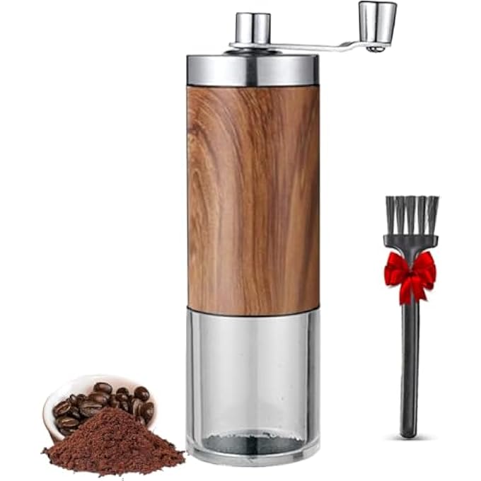 HYRAINBOW Manual Coffee Grinder Coffee Bean Grinder With Adjustable Settings Stainless Steel Hand Coffee Mill Coffee Grinder Manual For Camping Home And Office Metallic Wood - Image 1