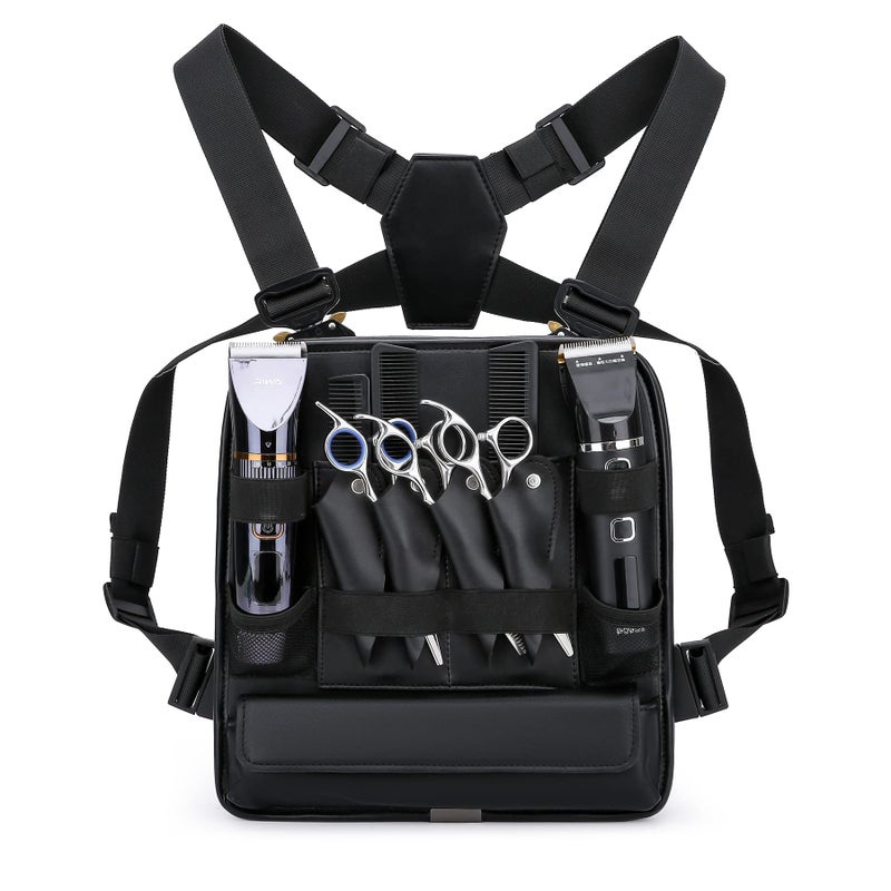 Muserise Leather Fashionable Functional Chest Rig Bag for Barbers Stylish Haircut Tools Storage Chest Bag for Barber New Black