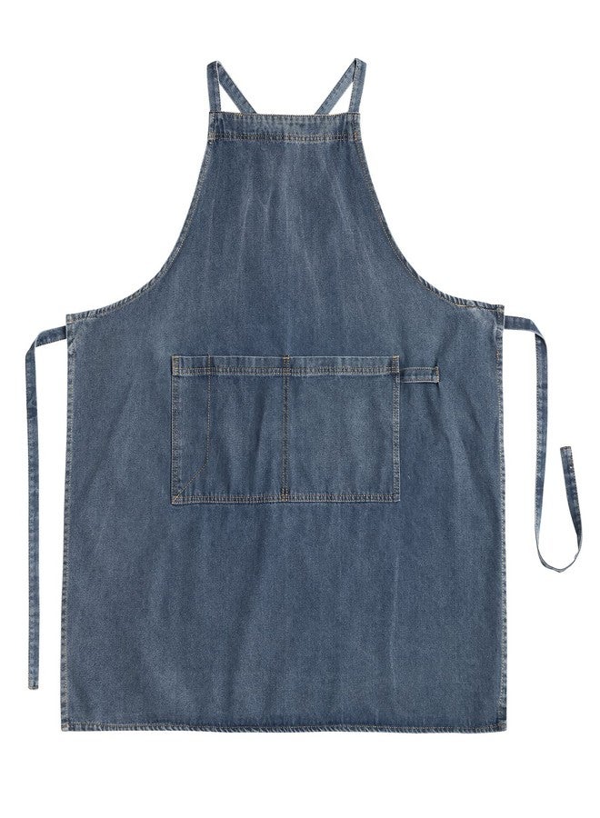 Tobyan Cotton Denim Apron Soft - Unisex Adjustable Bib Apron with 5-Pockets Perfect for Kitchens, Xl-blue, XXL - Image 2