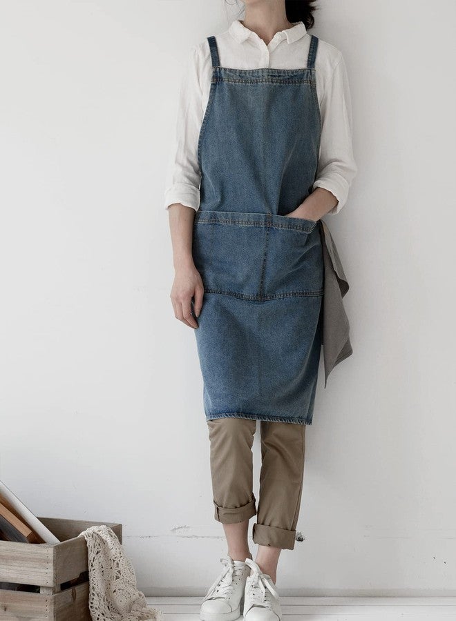 Tobyan Cotton Denim Apron Soft - Unisex Adjustable Bib Apron with 5-Pockets Perfect for Kitchens, Xl-blue, XXL - Image 3