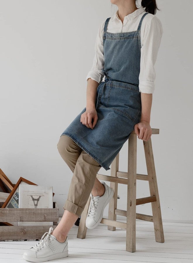 Tobyan Cotton Denim Apron Soft - Unisex Adjustable Bib Apron with 5-Pockets Perfect for Kitchens, Xl-blue, XXL - Image 4