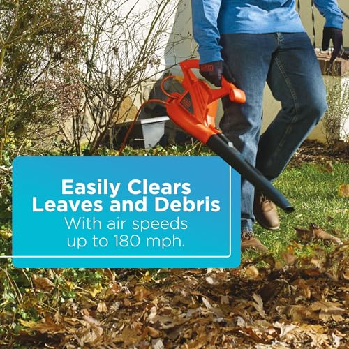 BLACK+DECKER Electric Leaf Blower, Handheld Blowers for Lawn Care, Lightweight, 180 MPH 180 CFM, 7-Amp, Corded (LB700) - Image 4