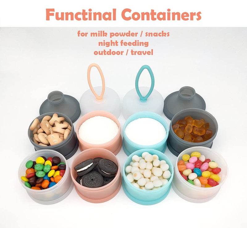 LADISO Baby Formula Dispenser, Portable Milk Powder Dispenser Container, Baby Feeding Travel Storage Container, Non-Spill Stackable Baby Snack Storage Container, BPA Free, 4 Compartments, 2 Packs - Image 2