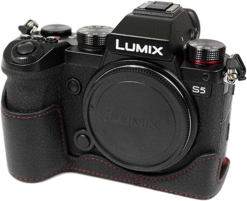 Rieibi Panasonic S5 Camera CaseHandmade Genuine Leather Half Camera Case Compatible with Panasonic Lumix DCS5 DCS5II DCS5IIXBlack - Image 2