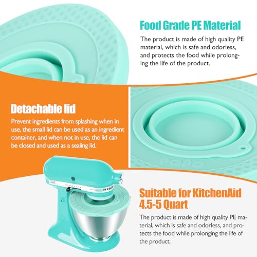 PQPO Silicone Mixers Bowl Cover Compatible with KitchenAid 4.5-5 Quart Tilt-Head Stand Mixers Bowl,with Collapsible Small Bowl(Green) - Image 3