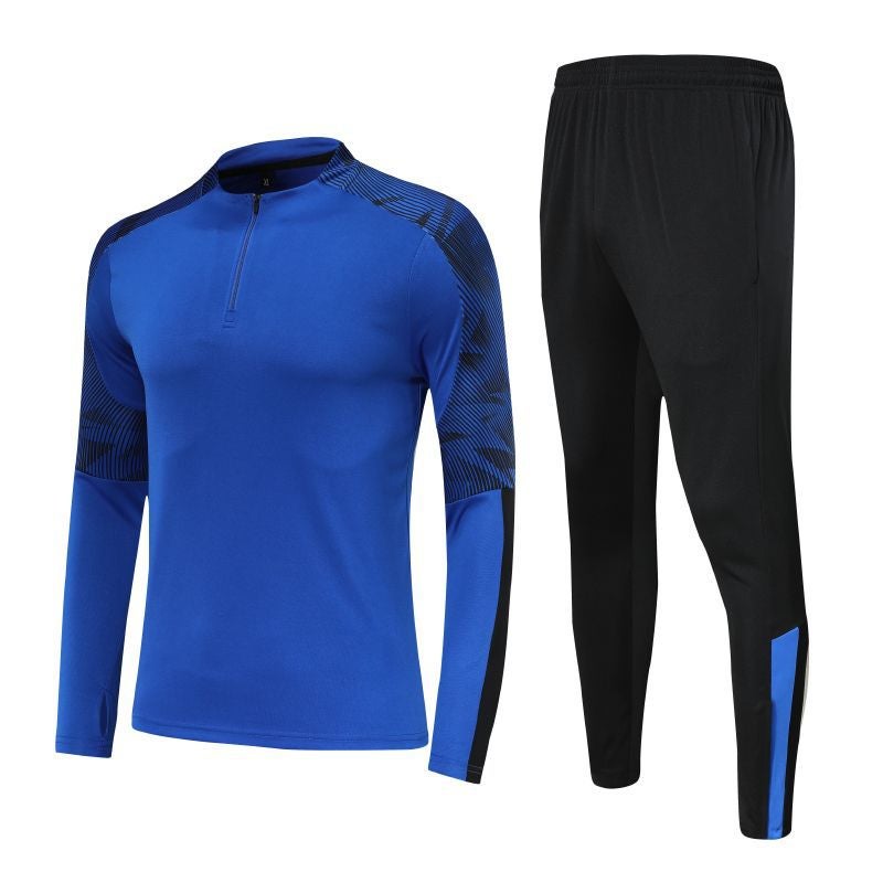Generic Half-zipper pullover long-sleeved football training suit appearance suit spring and autumn running fitness sports clothing mens jersey Color blue suit 
