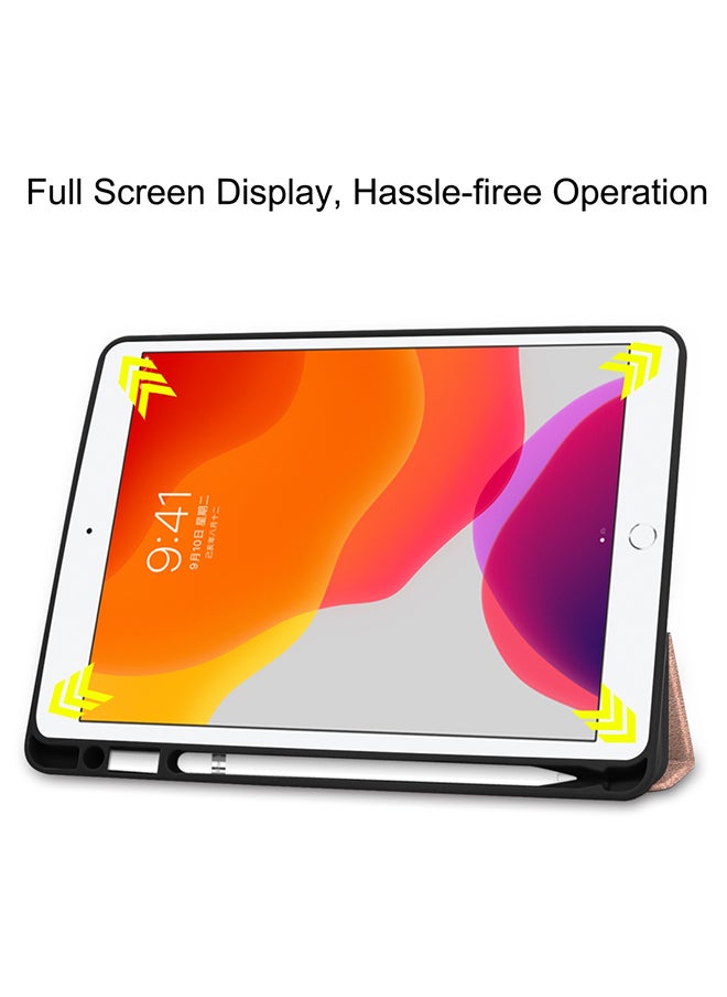 Custer Texture Horizontal Flip Smart TPU Leather Case With Sleep/Wake-up Function/Three-folding Holder And Pen Slot For Apple iPad 10.2 Rose Gold