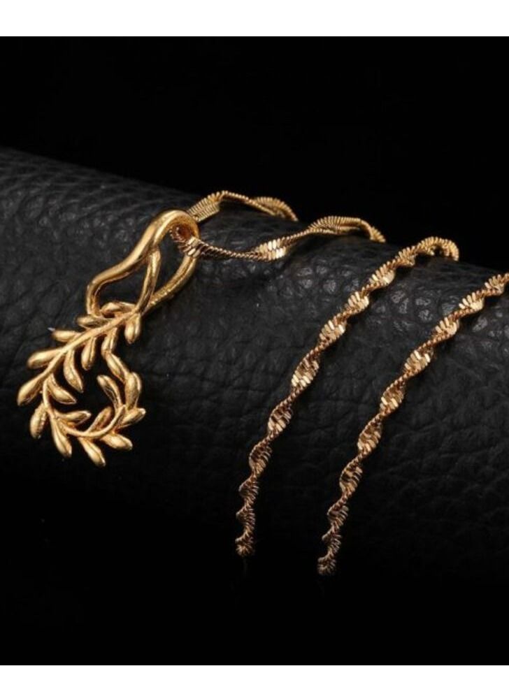Qerret 24K Gold Plated Olive Branch Statement Pendant with Chokers Collar WaterWave Chain Necklaces for Women - Image 3