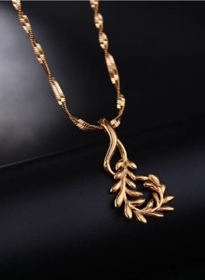 Qerret 24K Gold Plated Olive Branch Statement Pendant with Chokers Collar WaterWave Chain Necklaces for Women - Image 2