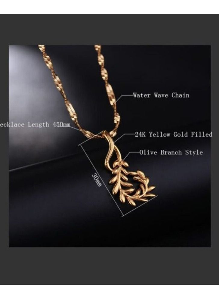 Qerret 24K Gold Plated Olive Branch Statement Pendant with Chokers Collar WaterWave Chain Necklaces for Women - Image 5