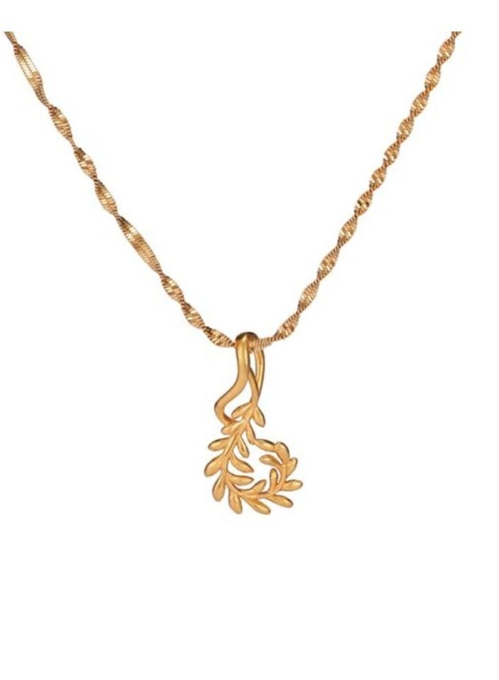 Qerret 24K Gold Plated Olive Branch Statement Pendant with Chokers Collar WaterWave Chain Necklaces for Women - Image 1