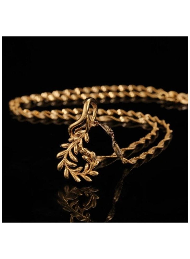 Qerret 24K Gold Plated Olive Branch Statement Pendant with Chokers Collar WaterWave Chain Necklaces for Women - Image 4
