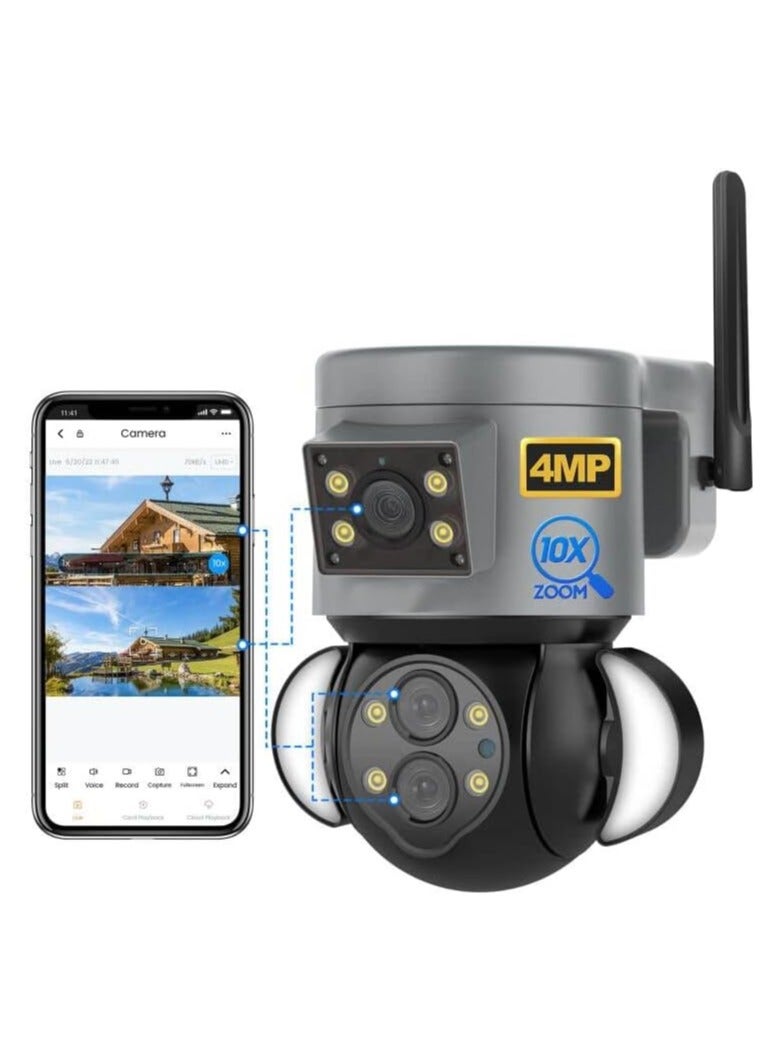 Zikra Security Camera Outdoor 4MP 10X Optical Zoom Dual-Lens Wifi Wireless Camera 360¬∞ Pan/Tilt/Zoom Security Camera System with Motion Tracking Two-Way Talk Siren Alarm Color Night Vision - Image 1