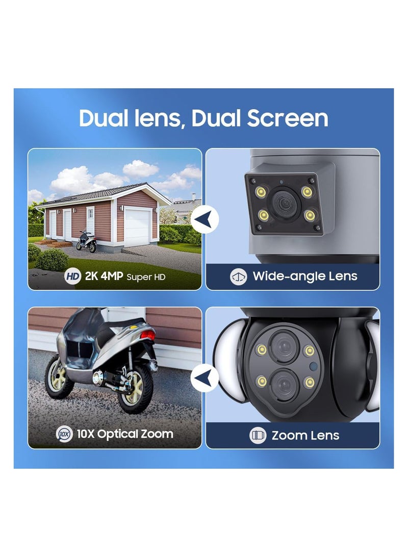 Zikra Security Camera Outdoor 4MP 10X Optical Zoom Dual-Lens Wifi Wireless Camera 360¬∞ Pan/Tilt/Zoom Security Camera System with Motion Tracking Two-Way Talk Siren Alarm Color Night Vision - Image 3