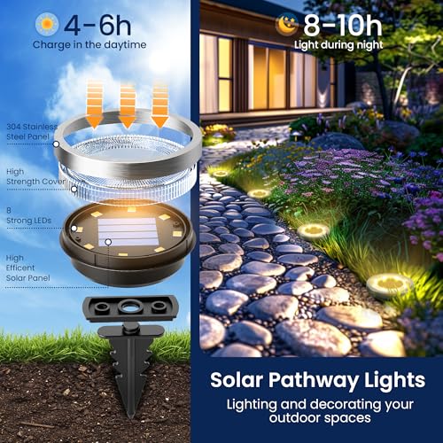 SOLPEX 16 Pack Solar Ground Lights Outdoor Waterproof, Solar Powered Pathway Lights, Landscape Lighting for Garden Walkway Driveway Backyard Decor (Warm White) - Image 3