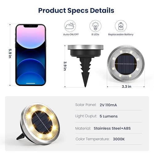 SOLPEX 16 Pack Solar Ground Lights Outdoor Waterproof, Solar Powered Pathway Lights, Landscape Lighting for Garden Walkway Driveway Backyard Decor (Warm White) - Image 5