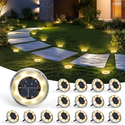 SOLPEX 16 Pack Solar Ground Lights Outdoor Waterproof, Solar Powered Pathway Lights, Landscape Lighting for Garden Walkway Driveway Backyard Decor (Warm White) - Image 1