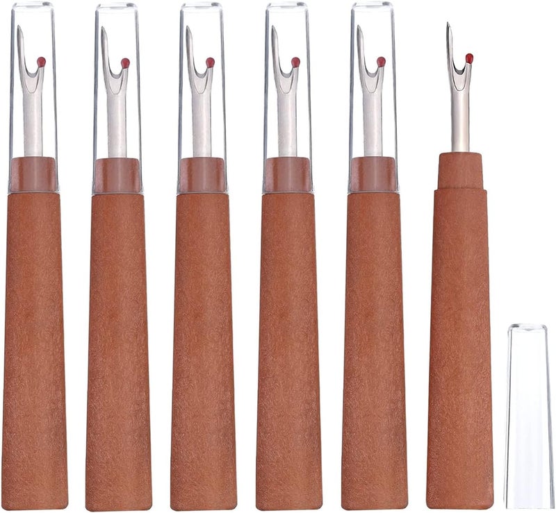 BEADNOVA Seam Ripper 6pcs Wooden Style Plastic Thread Cutter Stitch Remover Large Thread Remover Stitch Eraser Tag Ripper for Clothes Crafting Embroidery - Image 1