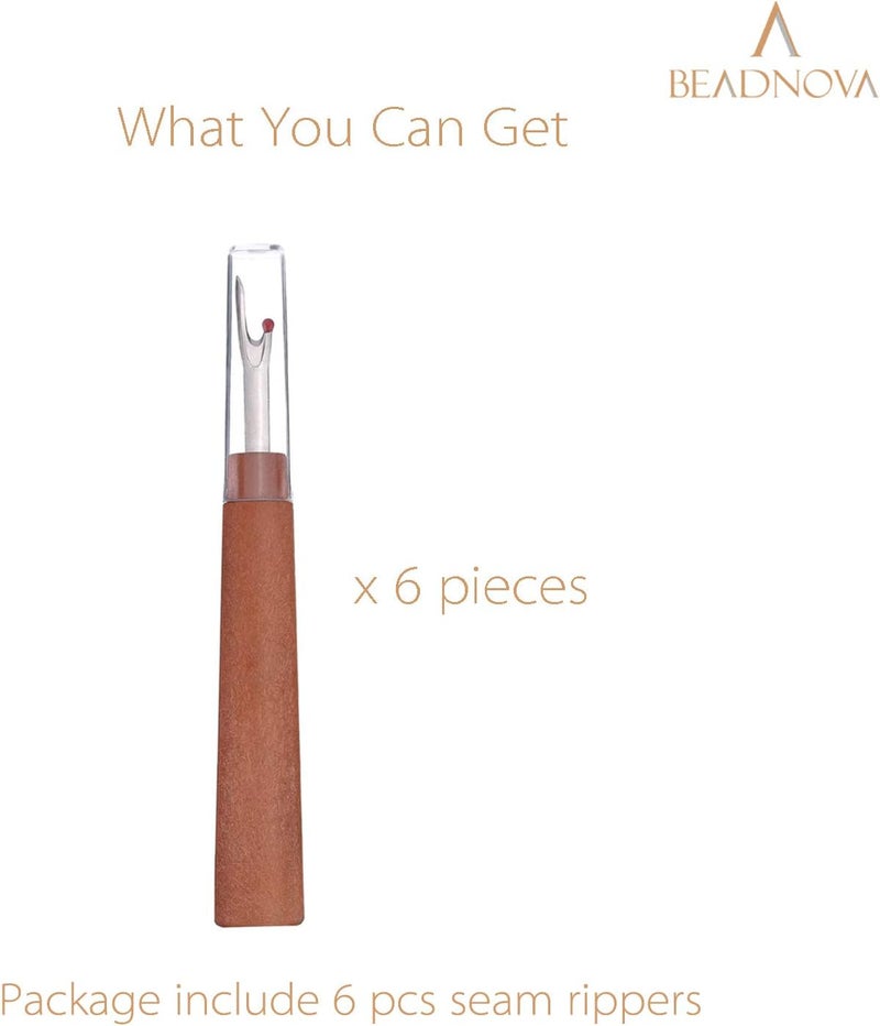 BEADNOVA Seam Ripper 6pcs Wooden Style Plastic Thread Cutter Stitch Remover Large Thread Remover Stitch Eraser Tag Ripper for Clothes Crafting Embroidery - Image 3