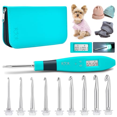 KXK Counting Crochet Hook Set, Ergonomic Crochet Hooks with Led and Digital Stitch Counter, Crochet Kit with 9 Interchangeable Crochet Needle for Crocheting and Knitting - Image 1
