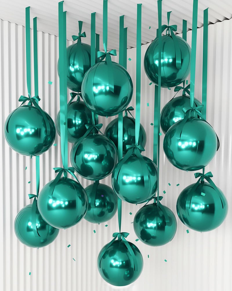 Jenaai 30 Set Round Foil Balloons Bulk 22 Inch 4d Metallic Giant Balloons Set with Satin Bows Ribbon for Ceiling Holiday Ornaments New Year Birthday Wedding Party Decoration(Green) - Image 1