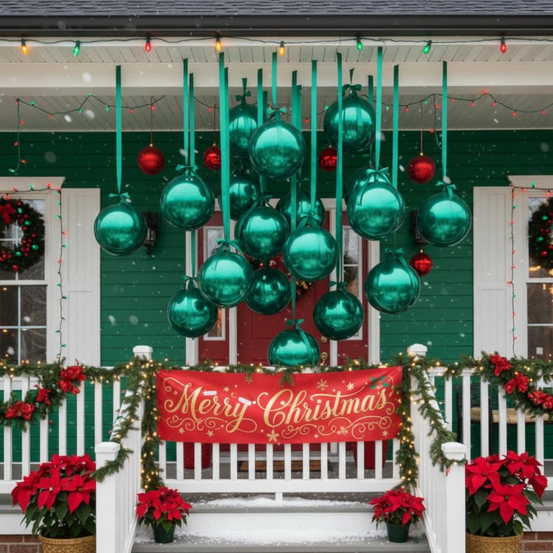 Jenaai 30 Set Round Foil Balloons Bulk 22 Inch 4d Metallic Giant Balloons Set with Satin Bows Ribbon for Ceiling Holiday Ornaments New Year Birthday Wedding Party Decoration(Green) - Image 4