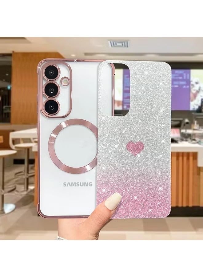for Samsung Galaxy S24 Case Glitter, Clear Magnetic Phone Cases with Camera Lens Protector [Compatible with MagSafe] Bling Sparkle Plating Soft TPU Slim ShockProof Protective Cover - Image 2