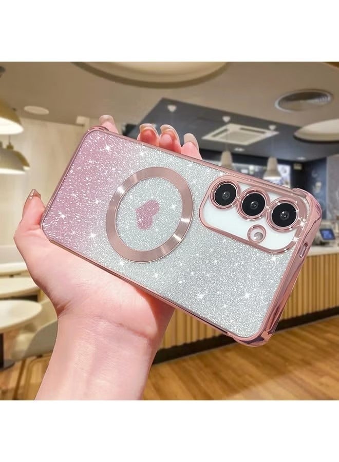 for Samsung Galaxy S24 Case Glitter, Clear Magnetic Phone Cases with Camera Lens Protector [Compatible with MagSafe] Bling Sparkle Plating Soft TPU Slim ShockProof Protective Cover - Image 3