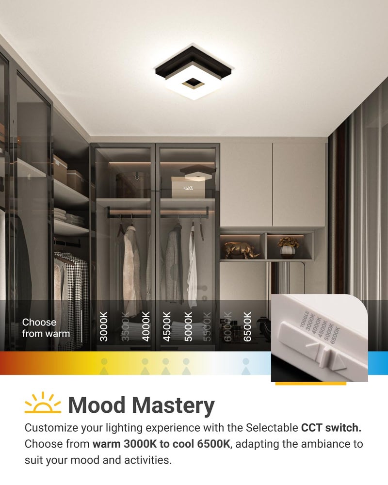Sunco Lighting Sunco 8 Inch Square LED Ceiling Light Fixture Flush Mount, Black, High Brightness 1800LM, Selectable CCT 3000K/4000K/4500K/5000K/6500K, Modern Ceiling Light for Bathroom, Kitchen, Hallway, Damp Rated - Image 4