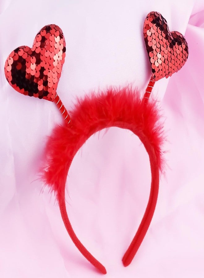 MANGOIT Valentine Double Heart Headband Glitter Head Boppers Headbands Sequin Love Hair Band Red Fax Fur Hair Hoop Sparkle Heart Hair Accessories for Girls Women Valentine's Day Wedding Party Gift - Image 4
