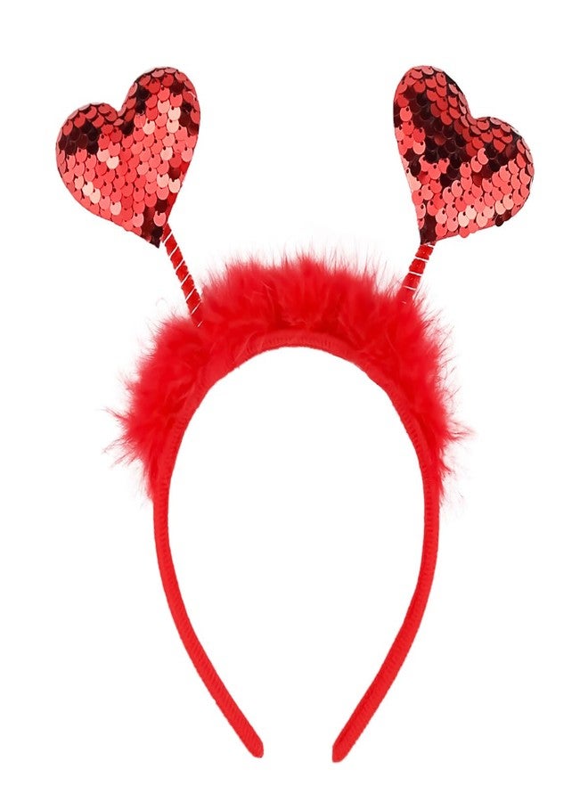 MANGOIT Valentine Double Heart Headband Glitter Head Boppers Headbands Sequin Love Hair Band Red Fax Fur Hair Hoop Sparkle Heart Hair Accessories for Girls Women Valentine's Day Wedding Party Gift - Image 1