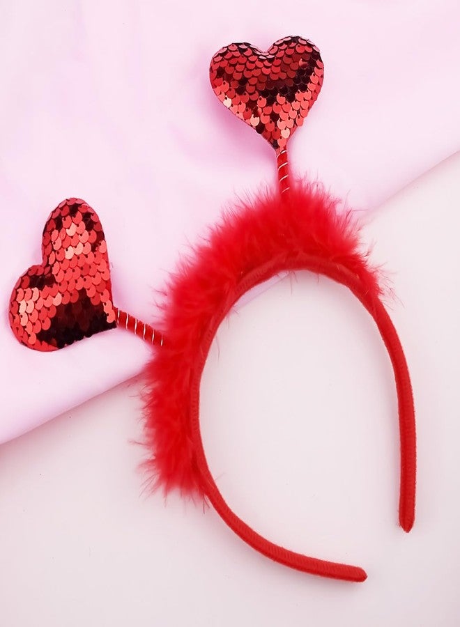MANGOIT Valentine Double Heart Headband Glitter Head Boppers Headbands Sequin Love Hair Band Red Fax Fur Hair Hoop Sparkle Heart Hair Accessories for Girls Women Valentine's Day Wedding Party Gift - Image 5