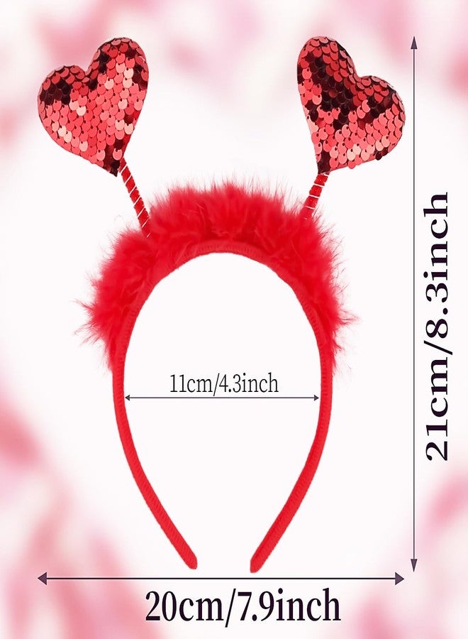 MANGOIT Valentine Double Heart Headband Glitter Head Boppers Headbands Sequin Love Hair Band Red Fax Fur Hair Hoop Sparkle Heart Hair Accessories for Girls Women Valentine's Day Wedding Party Gift - Image 2