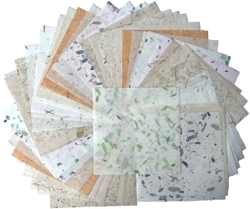 8 x 8 Inches Natural Fiber Leaves Banana Bark Mulberry Paper Sheets 50 Sheets Square Origami Paper Arts Folding Craft Square Folding Paper for DIY Crafts Mixed LeavesBanana Bark etc 8x8