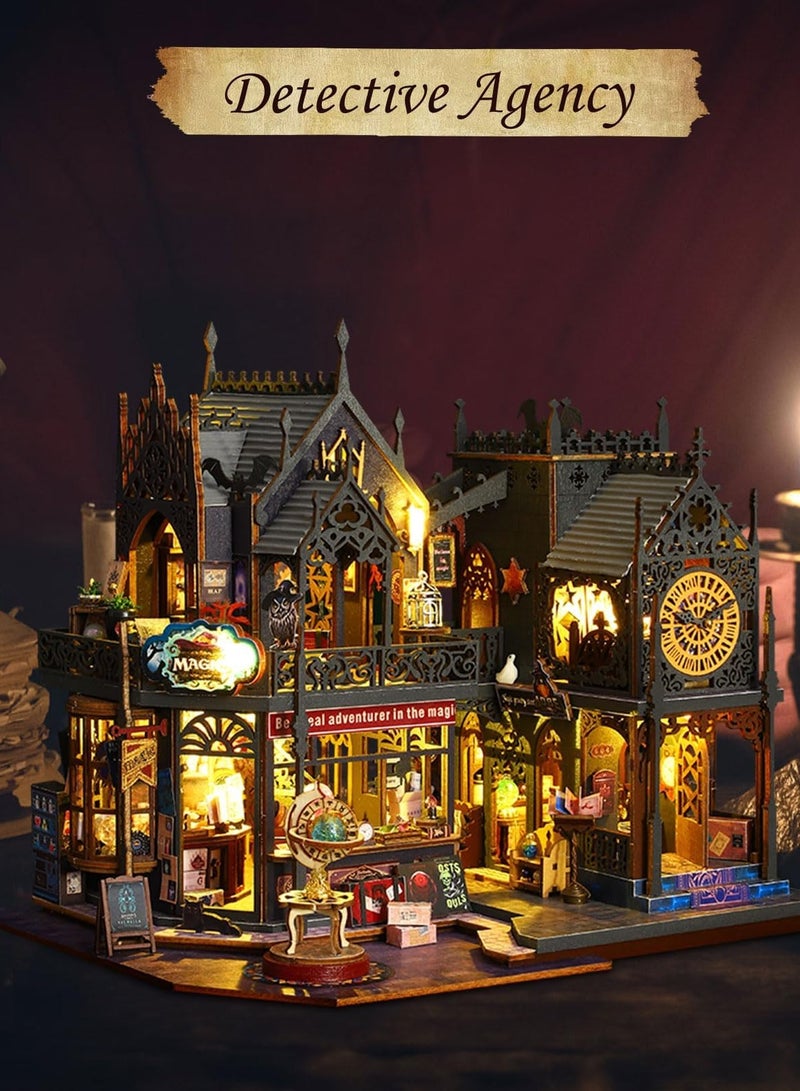 Bukela DIY Miniature Dollhouse Kit, Handmade Mini 3D Puzzle Doll House with Furniture and LED, Wooden Furniture Kit Book Nook Bookshelf Decor, Creativity Crafts Gift for Adults Teens, 1:24 Holo Magic City - Image 2