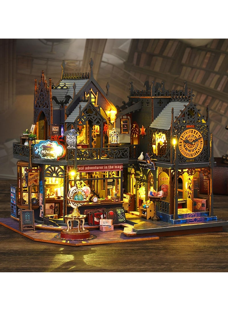 Bukela DIY Miniature Dollhouse Kit, Handmade Mini 3D Puzzle Doll House with Furniture and LED, Wooden Furniture Kit Book Nook Bookshelf Decor, Creativity Crafts Gift for Adults Teens, 1:24 Holo Magic City - Image 3