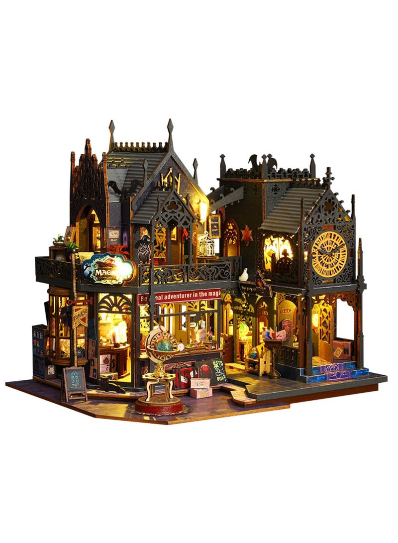 Bukela DIY Miniature Dollhouse Kit, Handmade Mini 3D Puzzle Doll House with Furniture and LED, Wooden Furniture Kit Book Nook Bookshelf Decor, Creativity Crafts Gift for Adults Teens, 1:24 Holo Magic City - Image 1