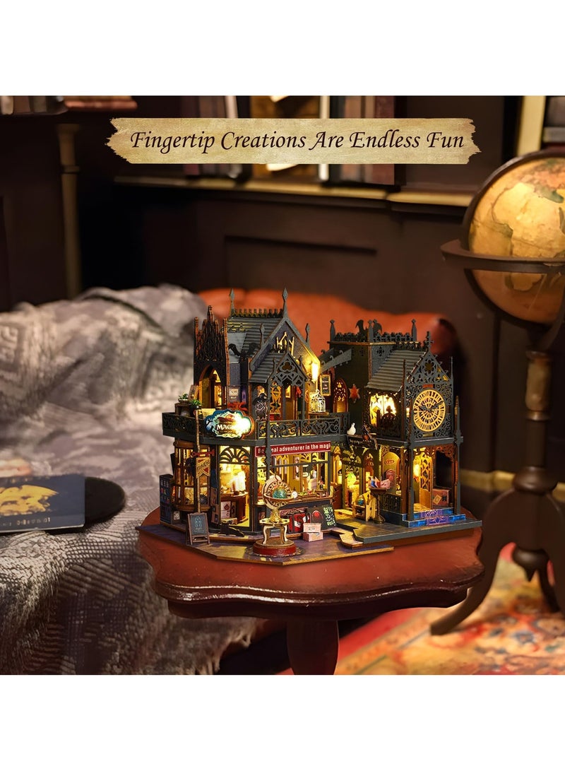 Bukela DIY Miniature Dollhouse Kit, Handmade Mini 3D Puzzle Doll House with Furniture and LED, Wooden Furniture Kit Book Nook Bookshelf Decor, Creativity Crafts Gift for Adults Teens, 1:24 Holo Magic City - Image 5