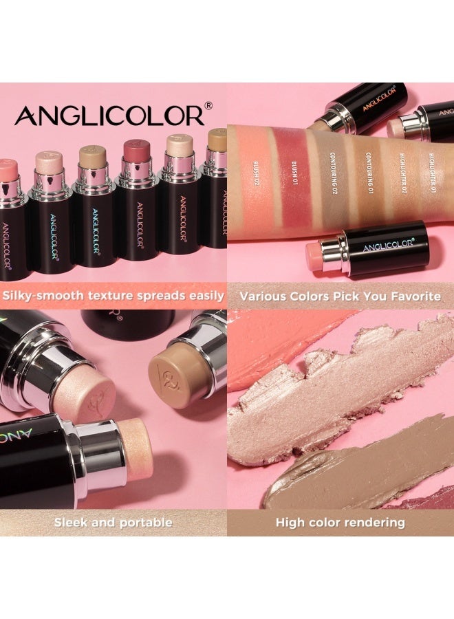 Anglicolor Natural Contouring Stick, Waterproof Highlighter Stick, Multi-functional 3D Blush Stick, Long-lasting Color, Moisturizing and Hydrating (BLUSH STICK 01) - Image 4