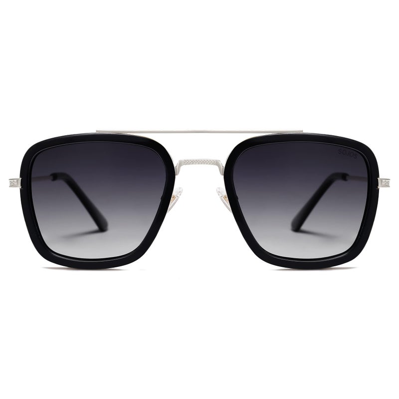 SOJOS Retro Square Polarized Sunglasses for Men Women Goggle Classic Alloy Frame HERO SJ1126 with Silver Frame/Black Rim/Gradient Grey Lens - Image 2