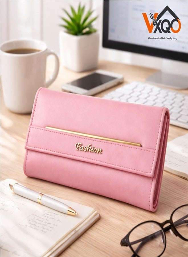 VxQO Premium Pink Women Wallet | Stylish PU Leather Ladies Purse | Long Wallet for Girls & Women | Multiple Card Slots, Cash & Coin Compartment | Fashionable Clutch Wallet for Daily Use - Image 3