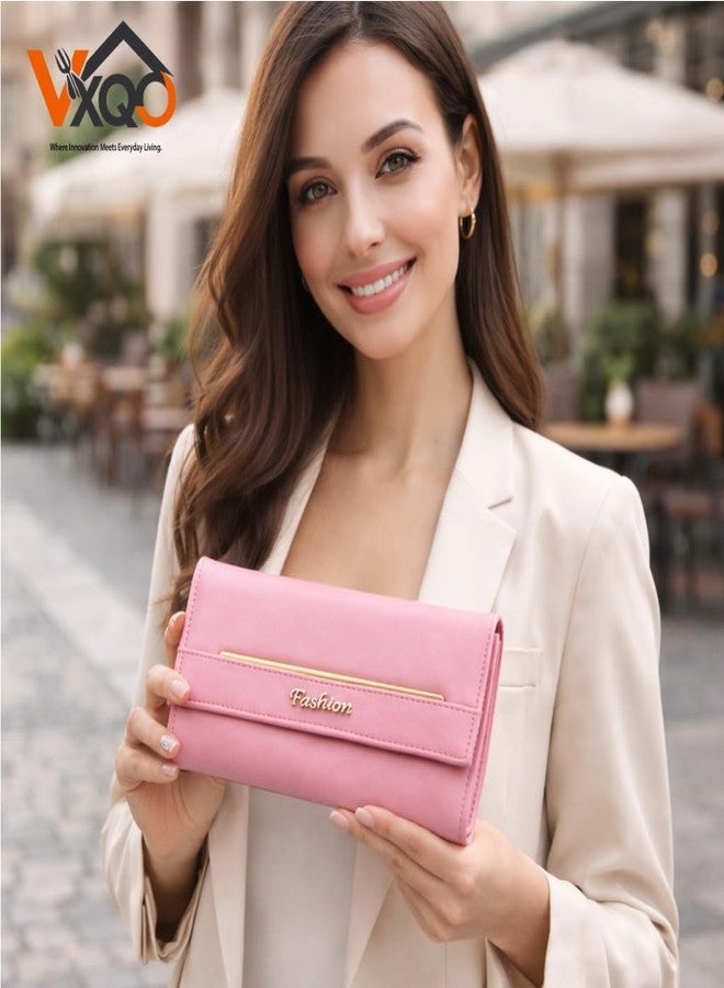 VxQO Premium Pink Women Wallet | Stylish PU Leather Ladies Purse | Long Wallet for Girls & Women | Multiple Card Slots, Cash & Coin Compartment | Fashionable Clutch Wallet for Daily Use - Image 4