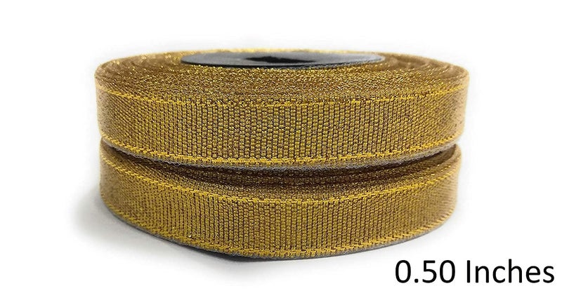 Ditya Crafts Set of 4 Rolls Gota Ribbon Lace Border for/Sarees/Lehenga/Suits/Blouses and Craft (Size:- 2 Piece of 0.50 Inches & 1.00 Inches, Length:- 20 Mtrs Each Approx) (Golden) - Image 2