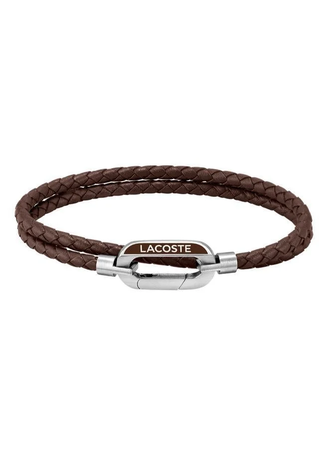 Lacoste Starboard Collection Bracelet For Men With Double-Wrap Braided Brown Leather - 2040113