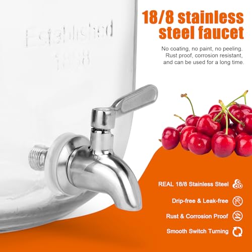 DD&HAPP Glass Drink Dispensers For Parties. 1.2 Gallon Beverage Dispensers With Stand And Stainless Steel Spigot .Lemonade Dispenser With Ice Cylinder.Mason Jars,Laundry Detergent Dispenser. - Image 5