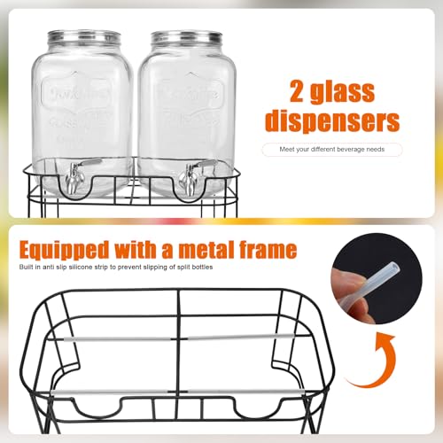DD&HAPP Glass Drink Dispensers For Parties. 1.2 Gallon Beverage Dispensers With Stand And Stainless Steel Spigot .Lemonade Dispenser With Ice Cylinder.Mason Jars,Laundry Detergent Dispenser. - Image 3