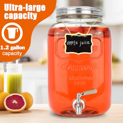 DD&HAPP Glass Drink Dispensers For Parties. 1.2 Gallon Beverage Dispensers With Stand And Stainless Steel Spigot .Lemonade Dispenser With Ice Cylinder.Mason Jars,Laundry Detergent Dispenser. - Image 2