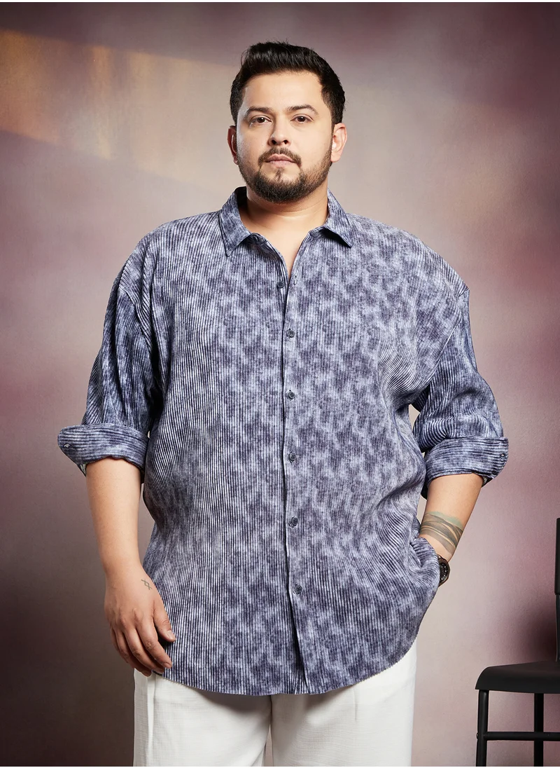 Instafab Plus Instafab Plus Men's Indigo Blue Faded Corduroy Relaxed Shirt For Casual Wear | Spread Collar | Long Cuffed Sleeves | Button Closure | Plus Size Shirt Crafted With Comfort Fit For Everyday Wear